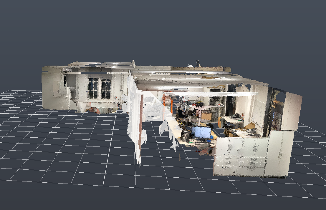 Cleaned point-cloud shell of the captured interior